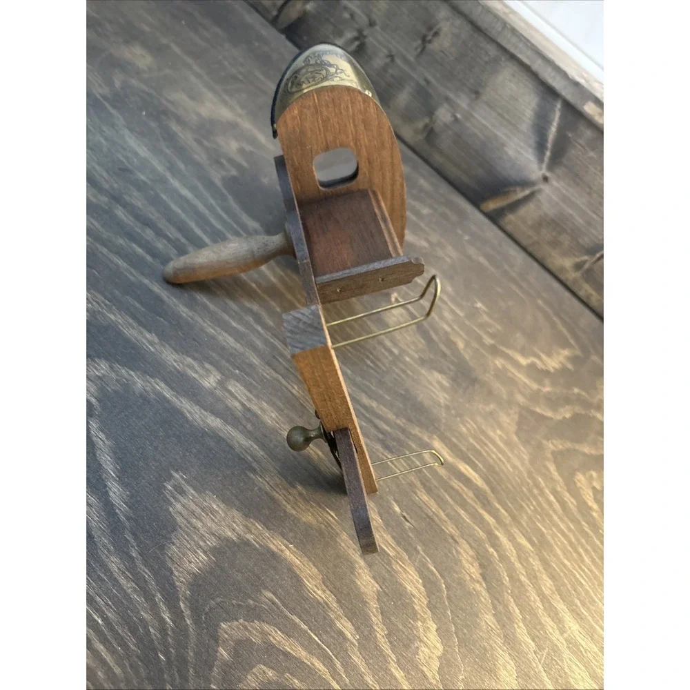 Antique Victorian Wooden Stereoscope Viewer Etched Brass Hood Cherub Motif